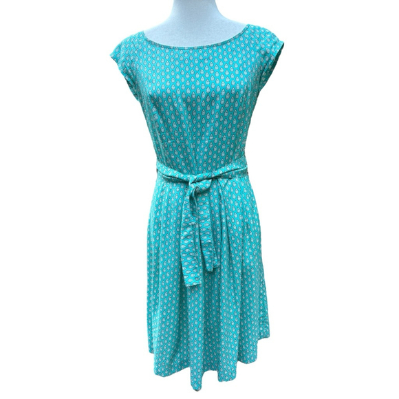 Vintage Souleiado Silk Dress Teal Paisley Print Cap Sleeve French 38 Medium 8/10 - Picture 3 of 14